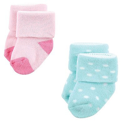 Luvable Friends Baby Girl Newborn and Baby Terry Socks, Mint Pink Mary Janes 12-Pack