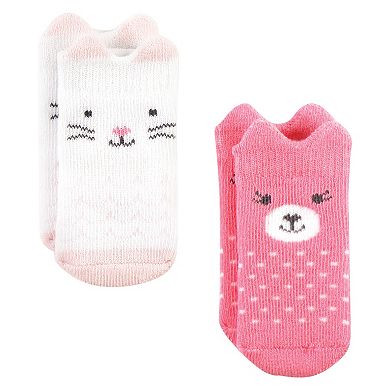 Hudson Baby Infant Girl Cotton Rich Newborn and Terry Socks, Pink Animals