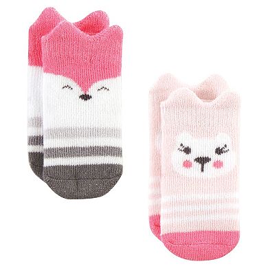 Hudson Baby Infant Girl Cotton Rich Newborn and Terry Socks, Pink Animals
