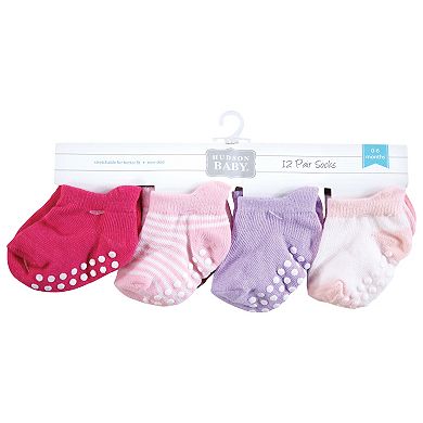 Hudson Baby Infant Girl Non-Skid No-Show Socks, Pink Lilac