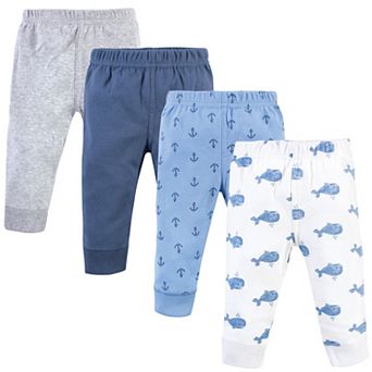 Hudson Baby Infant and Toddler Boy Cotton Pants 4 pk Blue Whales
