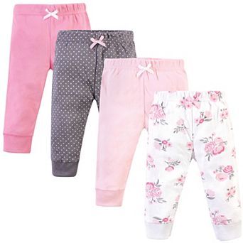 Hudson Baby Infant and Toddler Girl Cotton Pants 4 pk Basic Pink Floral