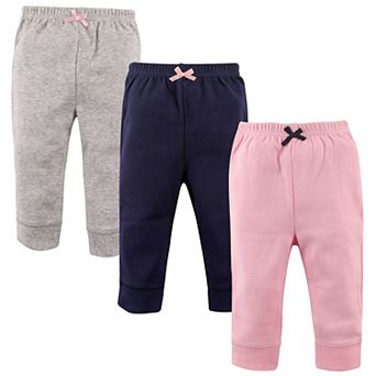 Luvable Friends Baby and Toddler Girl Cotton Pants 3 pk Light Pink Navy