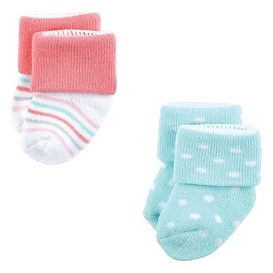Luvable Friends Baby Girl Newborn and Baby Terry Socks, Coral Dots 12-Pack