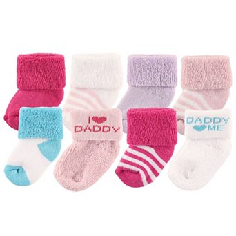 Luvable Friends Baby Girl Newborn and Baby Terry Socks, Pink Daddy, 0-6 Months