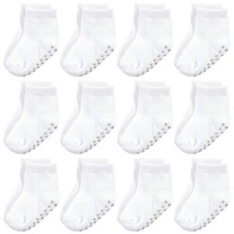 Touched by Nature Baby and Toddler Organic Cotton Blend Socks with Non-Skid Gripper for Fall Resistance, White