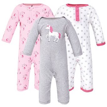 Hudson Baby Infant Girl Cotton Coveralls 3 pk Pink Unicorn