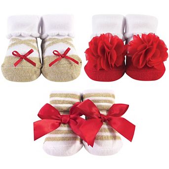 Hudson Baby Infant Girl Socks Boxed Giftset, Red Gold, One Size