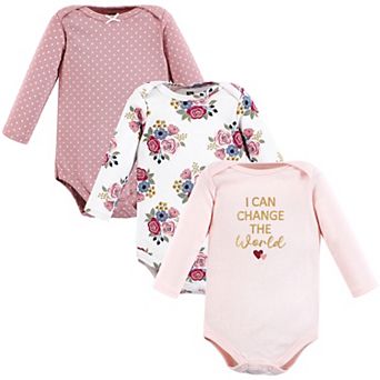 Hudson Baby Infant Girl Cotton Long-Sleeve Bodysuits, Girls World 3-Pack
