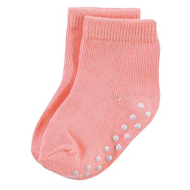 Touched by Nature Baby and Toddler Girl Organic Cotton Socks with Non-Skid Gripper for Fall Resistance, Solid Black Pink