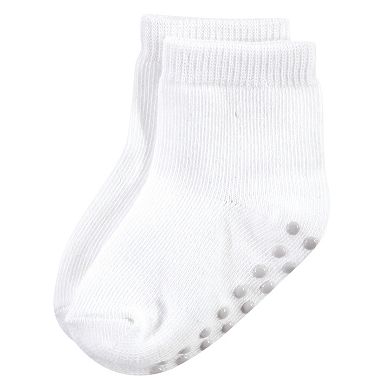 Touched by Nature Baby and Toddler Girl Organic Cotton Socks with Non-Skid Gripper for Fall Resistance, Solid Black Pink