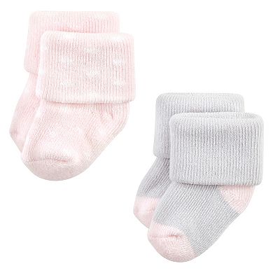 Hudson Baby Infant Girls Cotton Rich Newborn and Terry Socks, Pink Gray Elephant