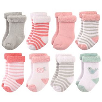 Hudson Baby Infant Girl Cotton Rich Newborn and Terry Socks, Bird