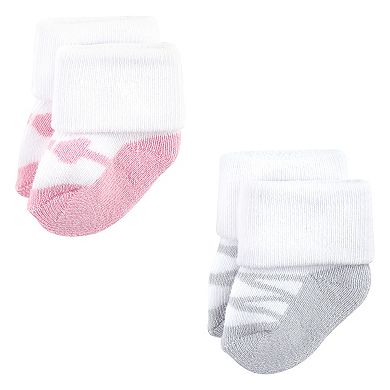 Luvable Friends Baby Girl Newborn and Baby Terry Socks, Pink Black Ballet 12-Pack