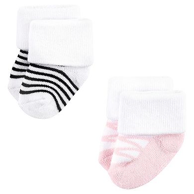 Luvable Friends Baby Girl Newborn and Baby Terry Socks, Pink Black Ballet 12-Pack