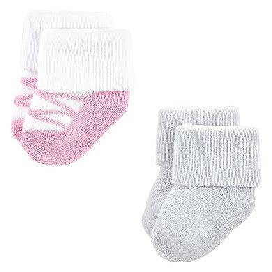 Luvable Friends Baby Girl Newborn and Baby Terry Socks, Pink Black Ballet 12-Pack