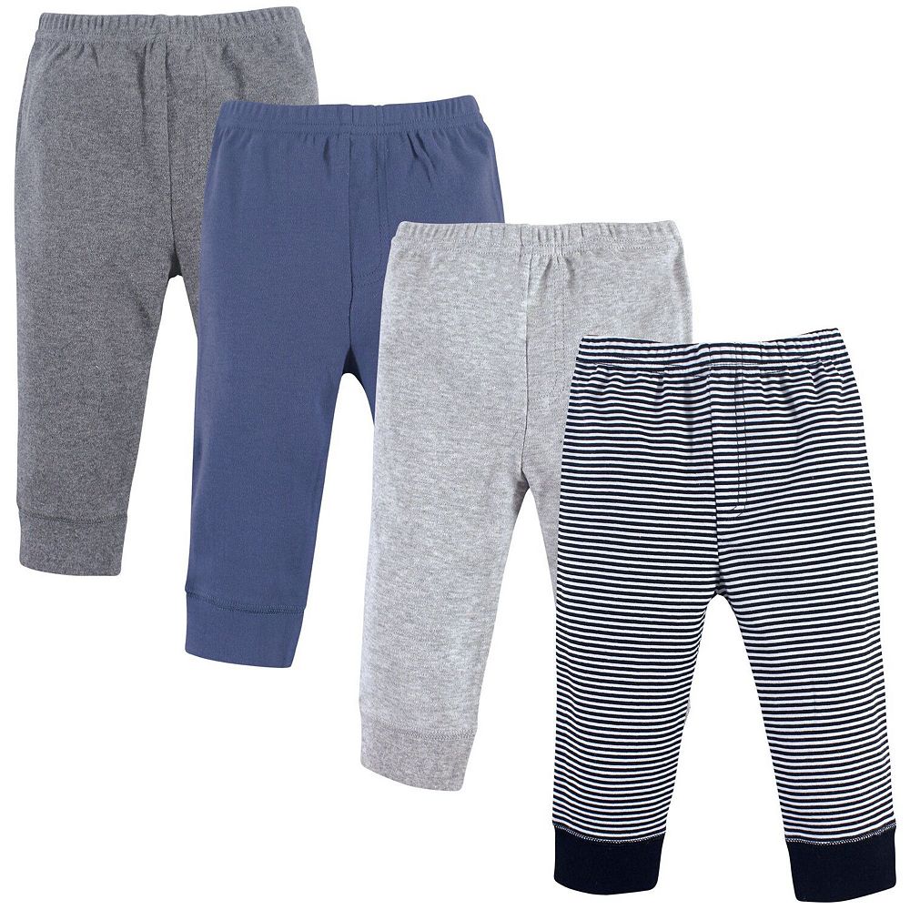Luvable Friends Baby and Toddler Boy Cotton Pants 4pk, Black Stripe 4-Pack