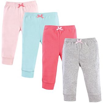Luvable Friends Baby and Toddler Girl Cotton Pants 4 pk Coral Aqua