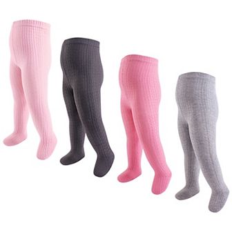 Hudson Baby Infant and Toddler Girl Cotton Rich Tights, Coral Charcoal Cableknit