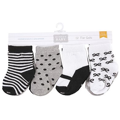 Hudson Baby Infant Girl Cotton Rich Newborn and Terry Socks, Girls Gray Black