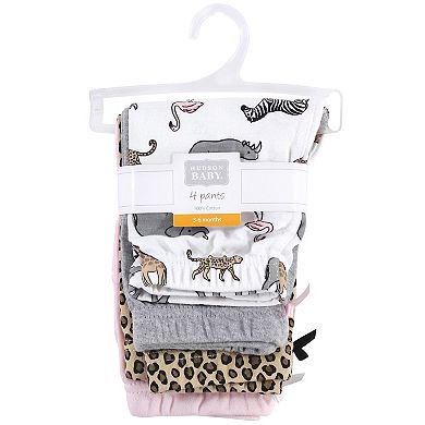 Hudson Baby Infant and Toddler Girl Cotton Pants 4pk, Modern Pink Safari