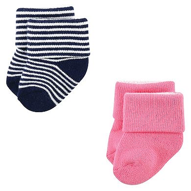 Luvable Friends Infant Girl Newborn and Baby Terry Socks, Pink Scroll