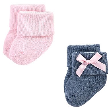 Luvable Friends Infant Girl Newborn and Baby Terry Socks, Pink Scroll