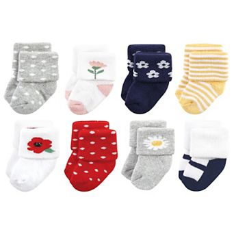 Hudson Baby Infant Girls Cotton Rich Newborn and Terry Socks, Wildflower