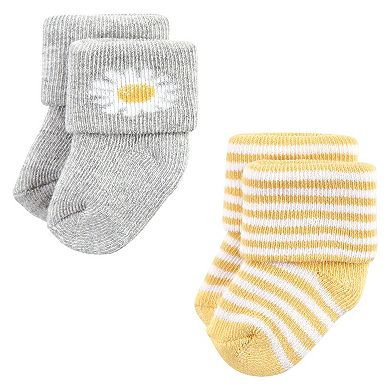 Hudson Baby Infant Girls Cotton Rich Newborn and Terry Socks, Wildflower