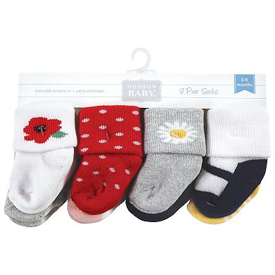 Hudson Baby Infant Girls Cotton Rich Newborn and Terry Socks, Wildflower