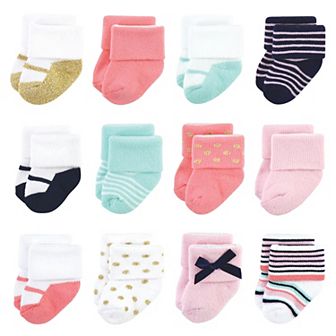 Little Treasure Infant Girl Newborn Socks, Coral Sparkle