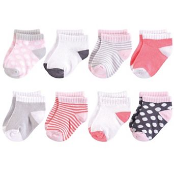Luvable Friends Baby Girl Fun Essential Socks, Gray Pink Dot, 12-24 Months