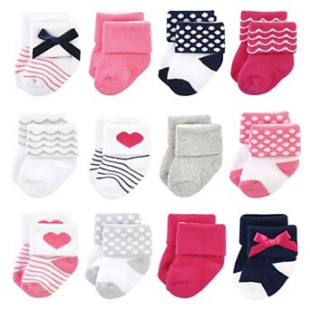 Luvable Friends Infant Girl Newborn and Baby Terry Socks, Bows