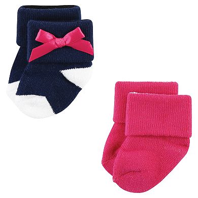 Luvable Friends Infant Girl Newborn and Baby Terry Socks, Bows