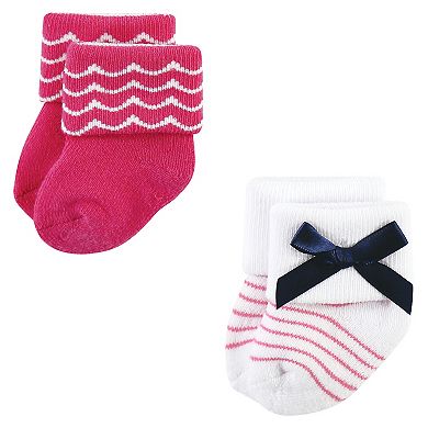 Luvable Friends Infant Girl Newborn and Baby Terry Socks, Bows
