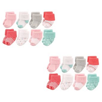 Luvable Friends Infant Girl Newborn and Baby Terry Socks, Coral Dot 16 pc