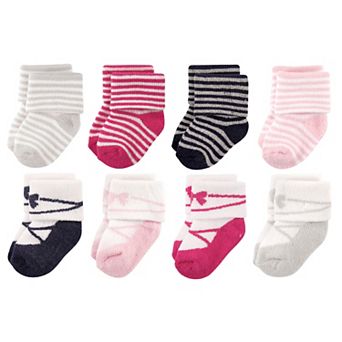 Luvable Friends Baby Girl Newborn and Baby Terry Socks, Stripe Ballet