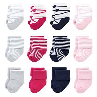 Luvable Friends Infant Girl Newborn and Baby Terry Socks, Stripe Ballet