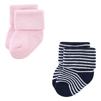 Luvable Friends Infant Girl Newborn and Baby Terry Socks, Stripe Ballet