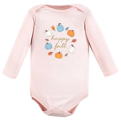 Hudson Baby Infant Girl Cotton Long-Sleeve Bodysuits, Happy Fall 3-Pack