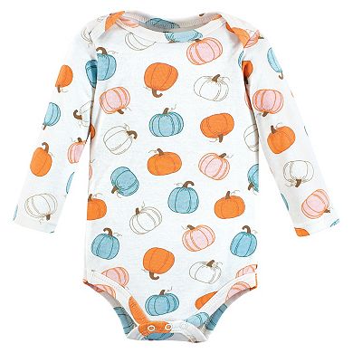 Hudson Baby Infant Girl Cotton Long-Sleeve Bodysuits, Happy Fall 3-Pack