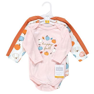 Hudson Baby Infant Girl Cotton Long-Sleeve Bodysuits, Happy Fall 3-Pack