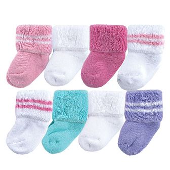 Luvable Friends Baby Girl Newborn and Baby Terry Socks, Pink Gray