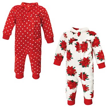 Hudson Baby Infant Girls Plush Jumpsuits, Poinsettia