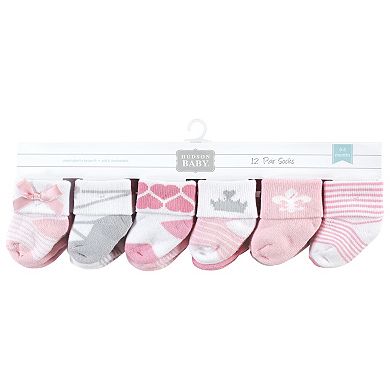 Hudson Baby Infant Girls Cotton Rich Newborn and Terry Socks, Royal 12-Pack