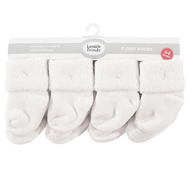 Luvable Friends Baby Unisex Newborn and Baby Terry Socks, White