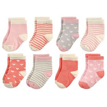 Hudson Baby Infant Girl Cotton Rich Newborn and Terry Socks, Hearts, 4T-6T