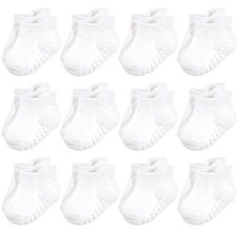 Hudson Baby Unisex Baby Non-Skid No-Show Socks, White, 0-6 Months