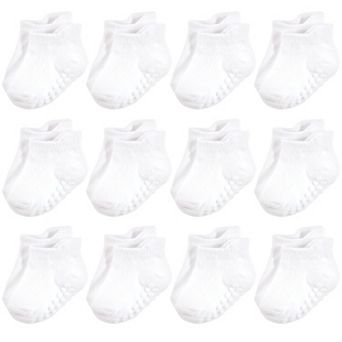 Hudson Baby Unisex Baby Non-Skid No-Show Socks, White, 0-6 Months
