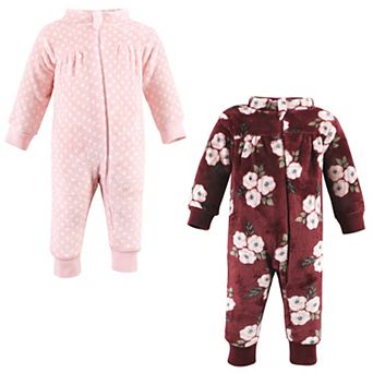 Hudson Baby Toddler Girls Plush Jumpsuits, Burgundy Floral